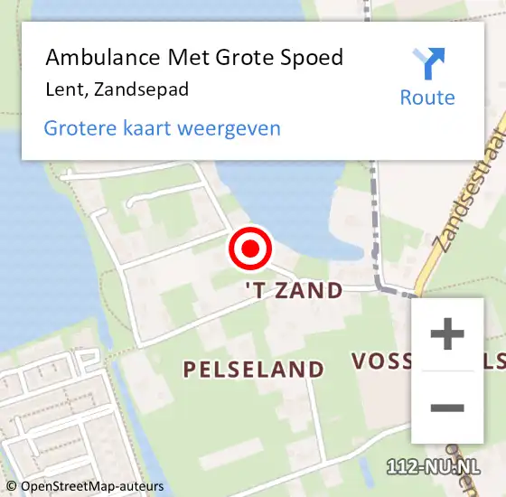 Locatie op kaart van de 112 melding: Ambulance Met Grote Spoed Naar Lent, Zandsepad op 6 november 2021 16:16