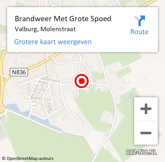 Locatie op kaart van de 112 melding: Brandweer Met Grote Spoed Naar Valburg, Molenstraat op 6 november 2021 17:16