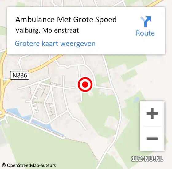 Locatie op kaart van de 112 melding: Ambulance Met Grote Spoed Naar Valburg, Molenstraat op 6 november 2021 17:16