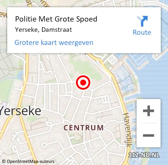 Locatie op kaart van de 112 melding: Politie Met Grote Spoed Naar Yerseke, Damstraat op 6 november 2021 17:50
