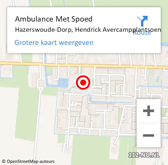 Locatie op kaart van de 112 melding: Ambulance Met Spoed Naar Hazerswoude-Dorp, Hendrick Avercampplantsoen op 6 november 2021 18:25