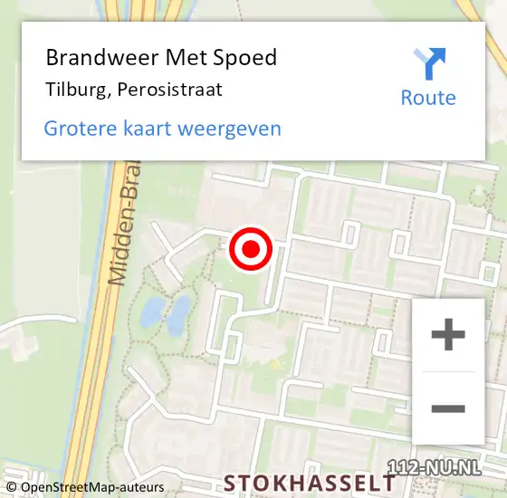 Locatie op kaart van de 112 melding: Brandweer Met Spoed Naar Tilburg, Perosistraat op 6 november 2021 18:37