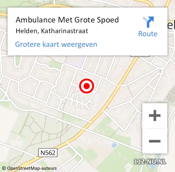 Locatie op kaart van de 112 melding: Ambulance Met Grote Spoed Naar Helden, Katharinastraat op 28 juni 2014 12:53