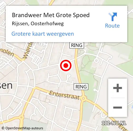 Locatie op kaart van de 112 melding: Brandweer Met Grote Spoed Naar Rijssen, Oosterhofweg op 6 november 2021 19:52