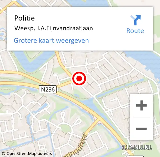 Locatie op kaart van de 112 melding: Politie Weesp, J.A.Fijnvandraatlaan op 6 november 2021 20:25