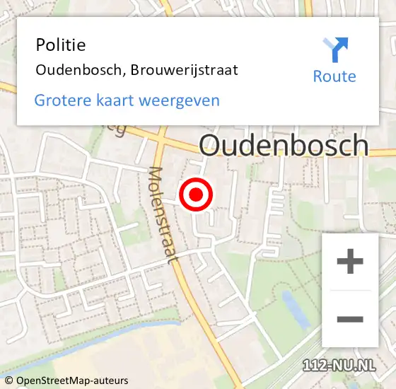 Locatie op kaart van de 112 melding: Politie Oudenbosch, Brouwerijstraat op 6 november 2021 20:31
