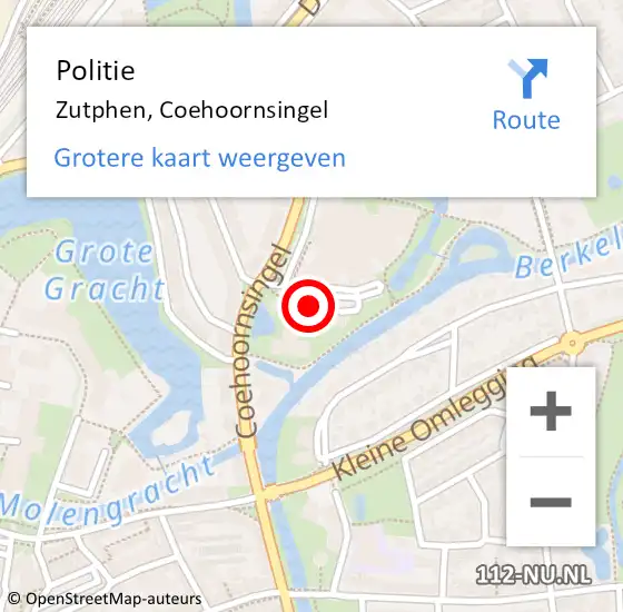 Locatie op kaart van de 112 melding: Politie Zutphen, Coehoornsingel op 6 november 2021 21:01