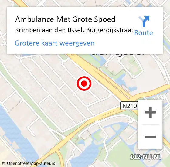 Locatie op kaart van de 112 melding: Ambulance Met Grote Spoed Naar Krimpen aan den IJssel, Burgerdijkstraat op 6 november 2021 22:22