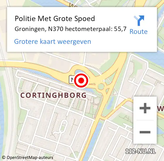 Locatie op kaart van de 112 melding: Politie Met Grote Spoed Naar Groningen, N370 hectometerpaal: 55,7 op 6 november 2021 22:36