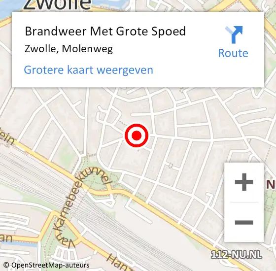 Locatie op kaart van de 112 melding: Brandweer Met Grote Spoed Naar Zwolle, Molenweg op 6 november 2021 22:50