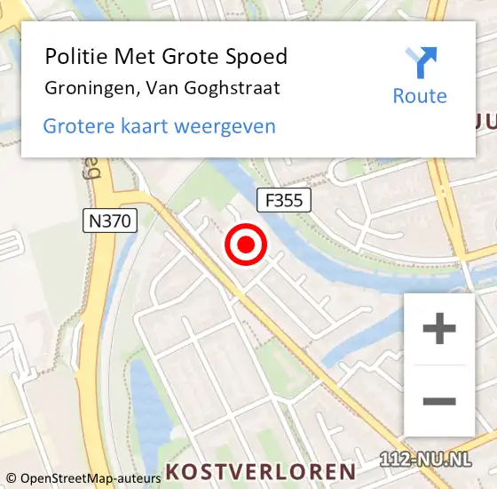 Locatie op kaart van de 112 melding: Politie Met Grote Spoed Naar Groningen, Van Goghstraat op 6 november 2021 22:54