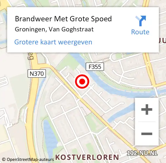 Locatie op kaart van de 112 melding: Brandweer Met Grote Spoed Naar Groningen, Van Goghstraat op 6 november 2021 22:54