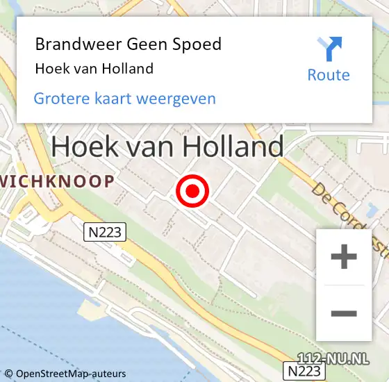 Locatie op kaart van de 112 melding: Brandweer Geen Spoed Naar Hoek van Holland op 6 november 2021 23:11