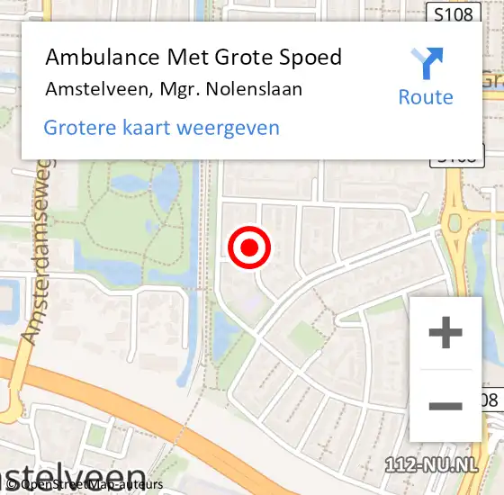 Locatie op kaart van de 112 melding: Ambulance Met Grote Spoed Naar Amstelveen, Mgr. Nolenslaan op 6 november 2021 23:17