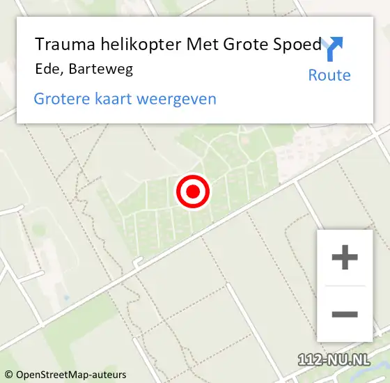 Locatie op kaart van de 112 melding: Trauma helikopter Met Grote Spoed Naar Ede, Barteweg op 6 november 2021 23:37