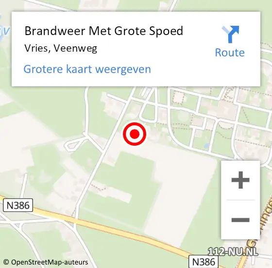 Locatie op kaart van de 112 melding: Brandweer Met Grote Spoed Naar Vries, Veenweg op 7 november 2021 00:06