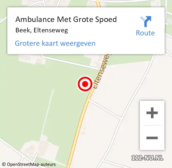 Locatie op kaart van de 112 melding: Ambulance Met Grote Spoed Naar Beek, Eltenseweg op 7 november 2021 00:12