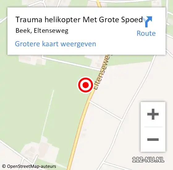 Locatie op kaart van de 112 melding: Trauma helikopter Met Grote Spoed Naar Beek, Eltenseweg op 7 november 2021 00:13