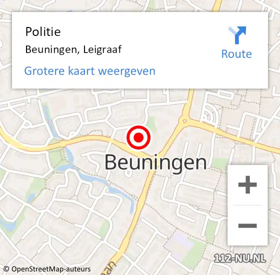 Locatie op kaart van de 112 melding: Politie Beuningen, Leigraaf op 7 november 2021 00:23