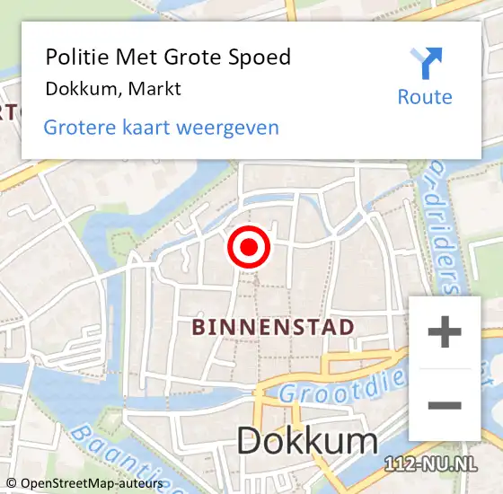 Locatie op kaart van de 112 melding: Politie Met Grote Spoed Naar Dokkum, Markt op 7 november 2021 00:58