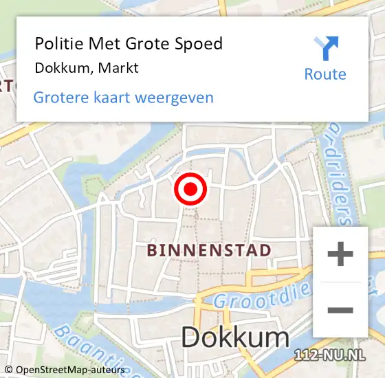 Locatie op kaart van de 112 melding: Politie Met Grote Spoed Naar Dokkum, Markt op 7 november 2021 01:02