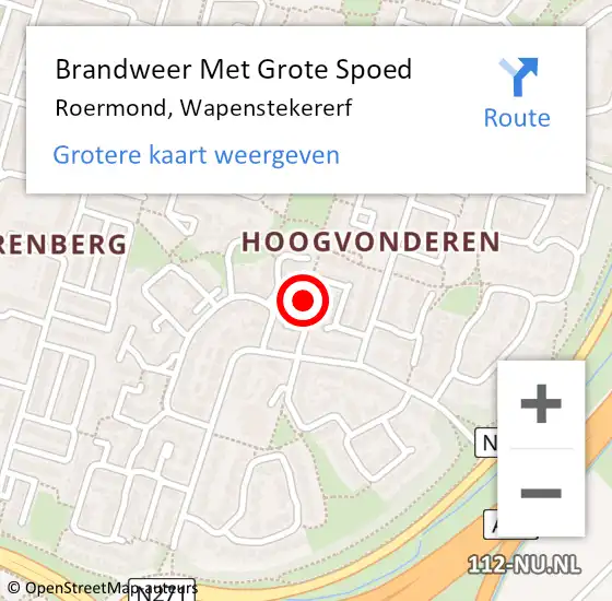 Locatie op kaart van de 112 melding: Brandweer Met Grote Spoed Naar Roermond, Wapenstekererf op 7 november 2021 01:17