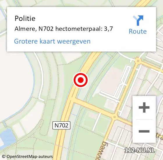 Locatie op kaart van de 112 melding: Politie Almere, N702 hectometerpaal: 3,7 op 7 november 2021 01:37