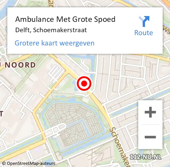 Locatie op kaart van de 112 melding: Ambulance Met Grote Spoed Naar Delft, Schoemakerstraat op 7 november 2021 01:47