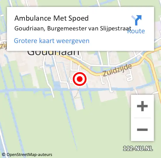 Locatie op kaart van de 112 melding: Ambulance Met Spoed Naar Goudriaan, Burgemeester van Slijpestraat op 7 november 2021 02:08