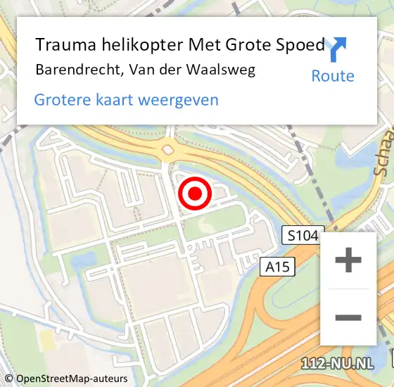 Locatie op kaart van de 112 melding: Trauma helikopter Met Grote Spoed Naar Barendrecht, Van der Waalsweg op 7 november 2021 02:42