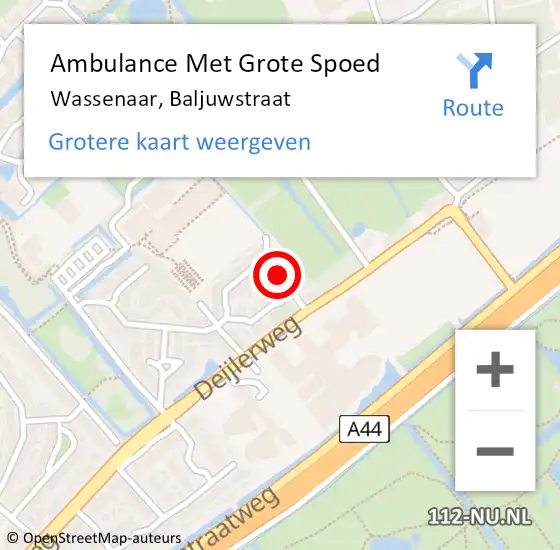 Locatie op kaart van de 112 melding: Ambulance Met Grote Spoed Naar Wassenaar, Baljuwstraat op 7 november 2021 02:48