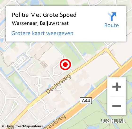 Locatie op kaart van de 112 melding: Politie Met Grote Spoed Naar Wassenaar, Baljuwstraat op 7 november 2021 02:49