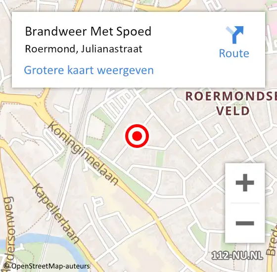 Locatie op kaart van de 112 melding: Brandweer Met Spoed Naar Roermond, Julianastraat op 7 november 2021 03:03