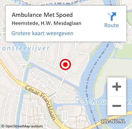 Locatie op kaart van de 112 melding: Ambulance Met Spoed Naar Heemstede, H.W. Mesdaglaan op 7 november 2021 05:07