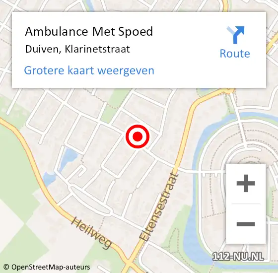 Locatie op kaart van de 112 melding: Ambulance Met Spoed Naar Duiven, Klarinetstraat op 7 november 2021 09:09