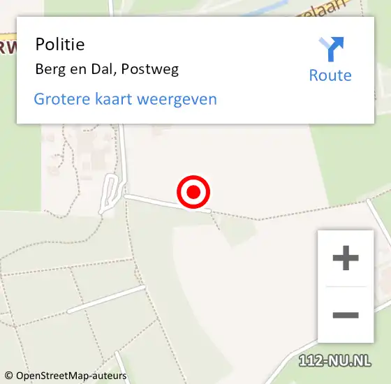 Locatie op kaart van de 112 melding: Politie Berg en Dal, Postweg op 7 november 2021 09:14