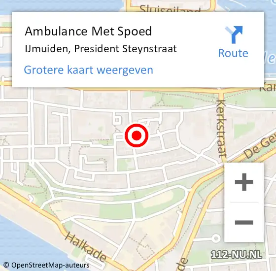 Locatie op kaart van de 112 melding: Ambulance Met Spoed Naar IJmuiden, President Steynstraat op 7 november 2021 10:11