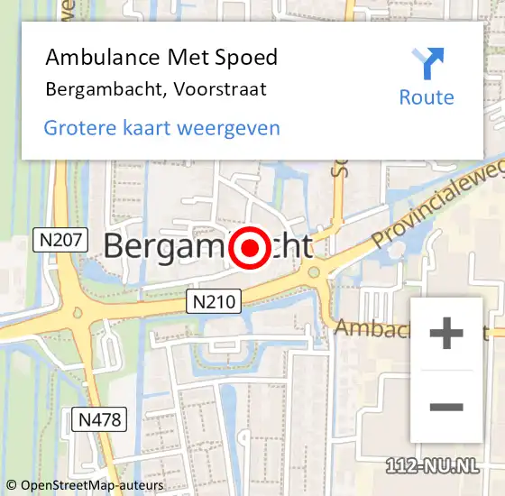 Locatie op kaart van de 112 melding: Ambulance Met Spoed Naar Bergambacht, Voorstraat op 7 november 2021 11:11