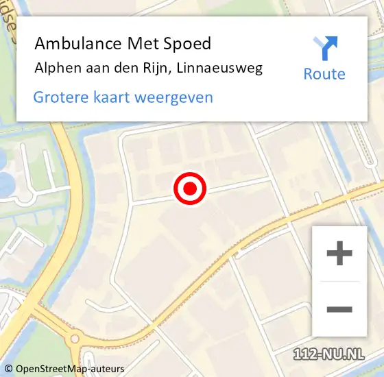 Locatie op kaart van de 112 melding: Ambulance Met Spoed Naar Alphen aan den Rijn, Linnaeusweg op 7 november 2021 12:36