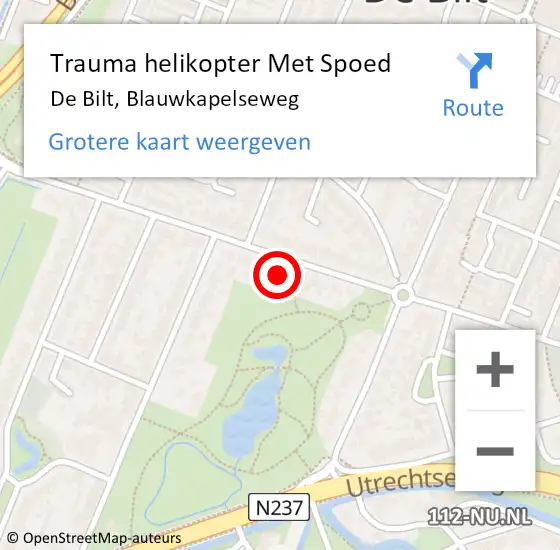 Locatie op kaart van de 112 melding: Trauma helikopter Met Spoed Naar De Bilt, Blauwkapelseweg op 7 november 2021 13:31