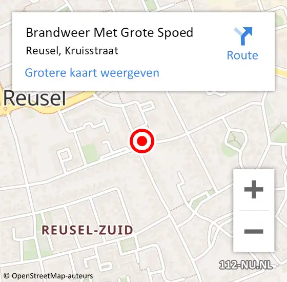 Locatie op kaart van de 112 melding: Brandweer Met Grote Spoed Naar Reusel, Kruisstraat op 7 november 2021 13:47