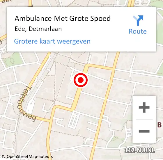 Locatie op kaart van de 112 melding: Ambulance Met Grote Spoed Naar Ede, Detmarlaan op 7 november 2021 14:14