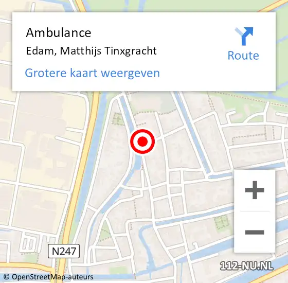 Locatie op kaart van de 112 melding: Ambulance Edam, Matthijs Tinxgracht op 7 november 2021 14:32