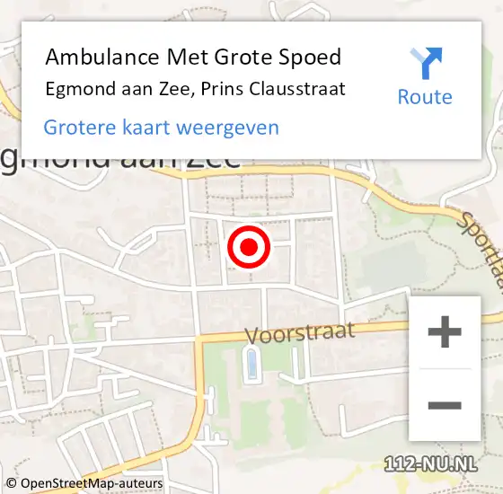 Locatie op kaart van de 112 melding: Ambulance Met Grote Spoed Naar Egmond aan Zee, Prins Clausstraat op 7 november 2021 15:51