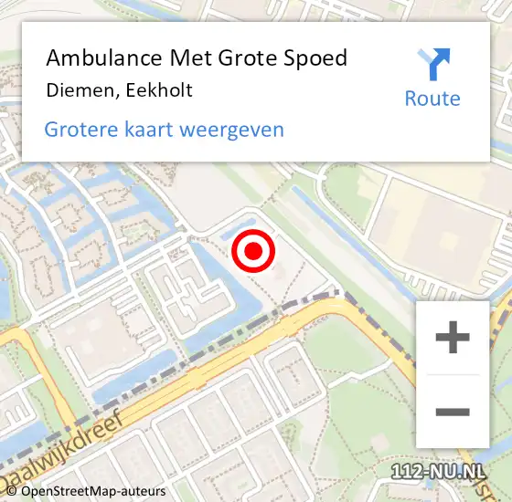 Locatie op kaart van de 112 melding: Ambulance Met Grote Spoed Naar Diemen, Eekholt op 7 november 2021 16:40