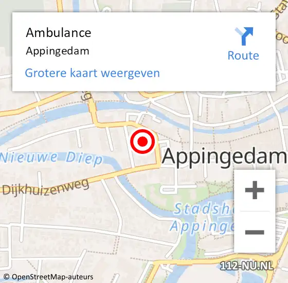 Locatie op kaart van de 112 melding: Ambulance Appingedam op 7 november 2021 17:02