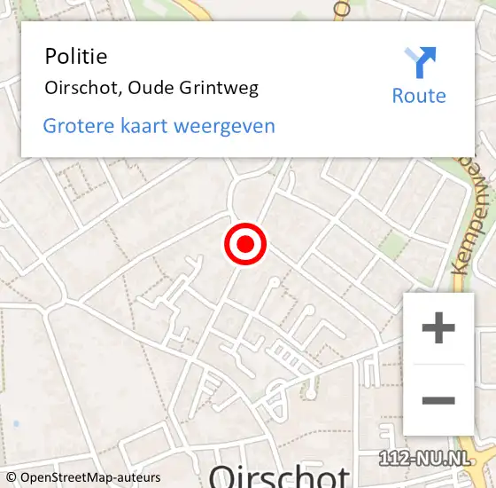 Locatie op kaart van de 112 melding: Politie Oirschot, Oude Grintweg op 7 november 2021 17:08