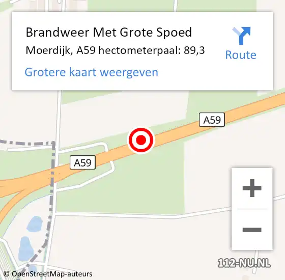 Locatie op kaart van de 112 melding: Brandweer Met Grote Spoed Naar Moerdijk, A59 hectometerpaal: 89,3 op 7 november 2021 18:13