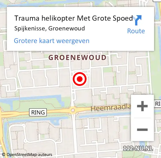 Locatie op kaart van de 112 melding: Trauma helikopter Met Grote Spoed Naar Spijkenisse, Groenewoud op 7 november 2021 18:24