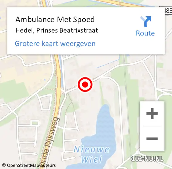 Locatie op kaart van de 112 melding: Ambulance Met Spoed Naar Hedel, Prinses Beatrixstraat op 7 november 2021 18:37